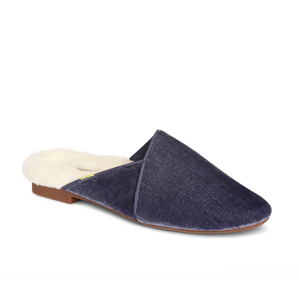 Luvons luxury slippers in Slate- right shoe angled view