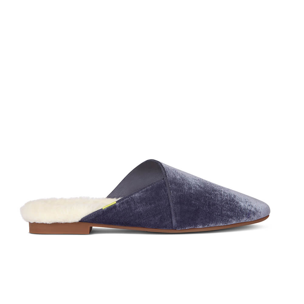 Luvons luxury slippers in Slate- right shoe side view