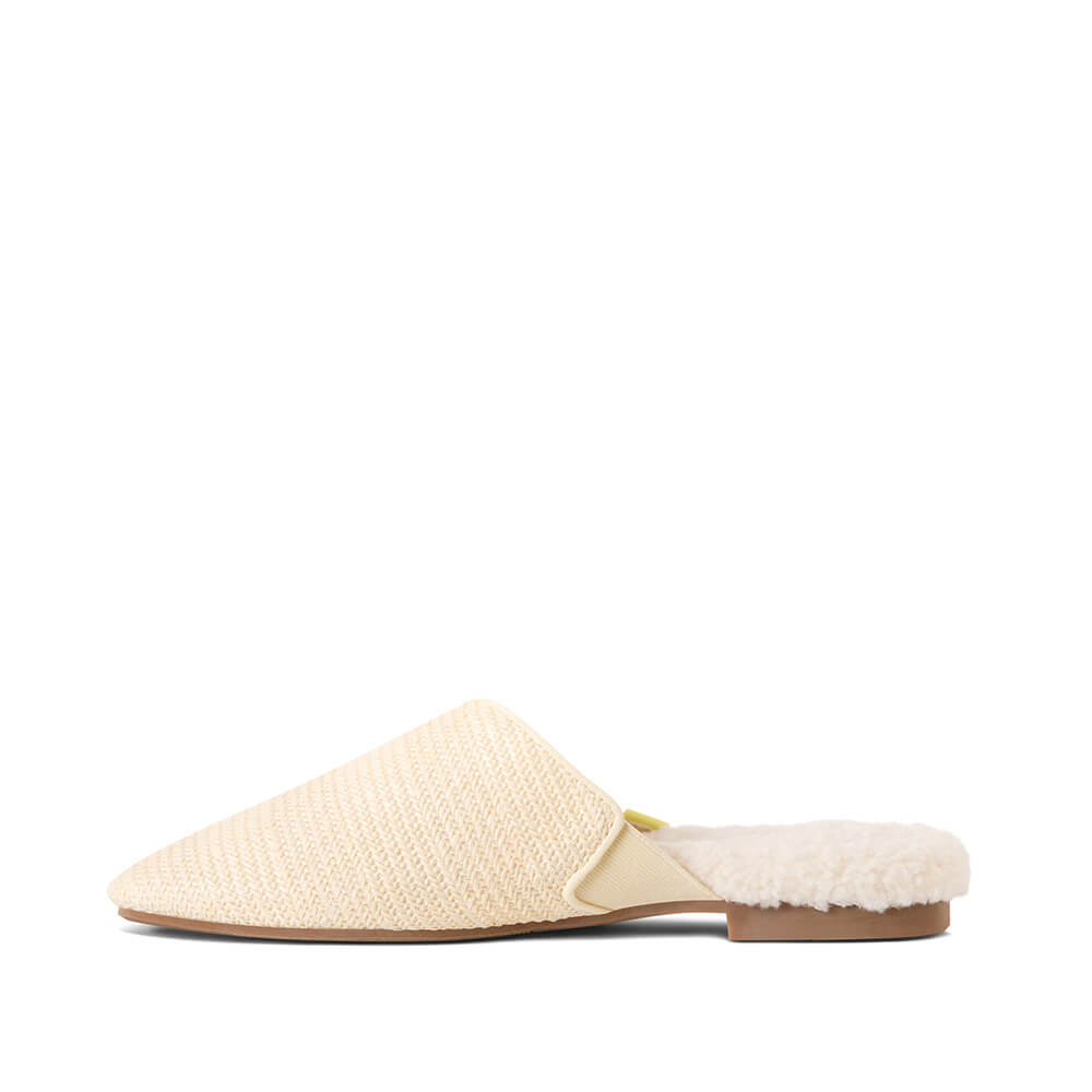 Luvons luxury slippers for women in raffia cream, left side view