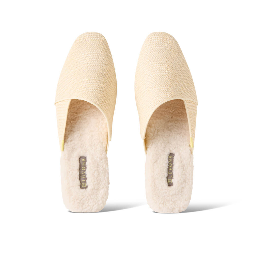 Luvons luxury slippers for women in raffia cream, pair top view