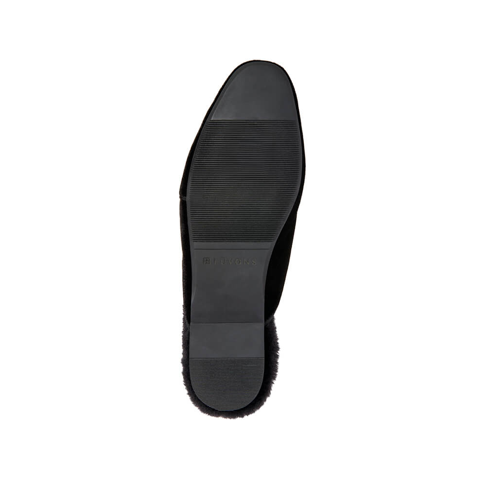 Luvons luxury slippers in black - view of bottom sole