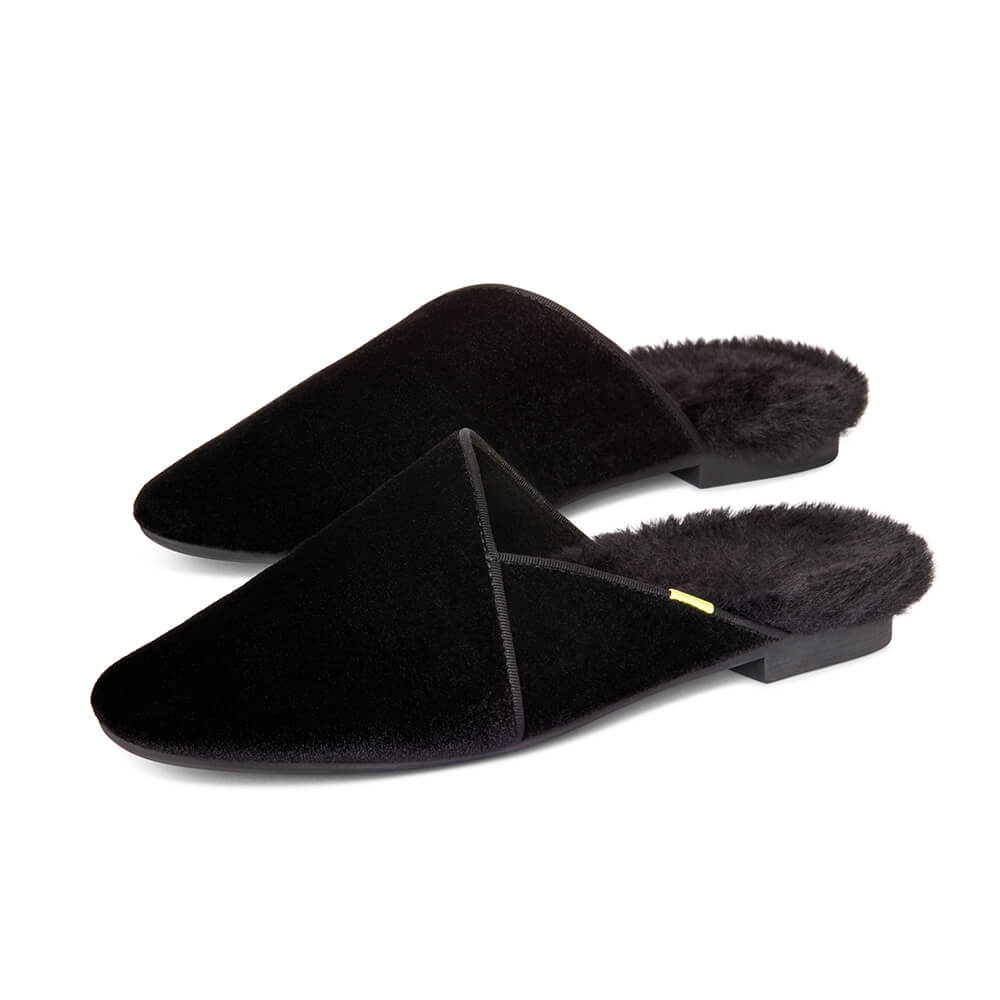Luvons luxury slippers in black - pair angled view