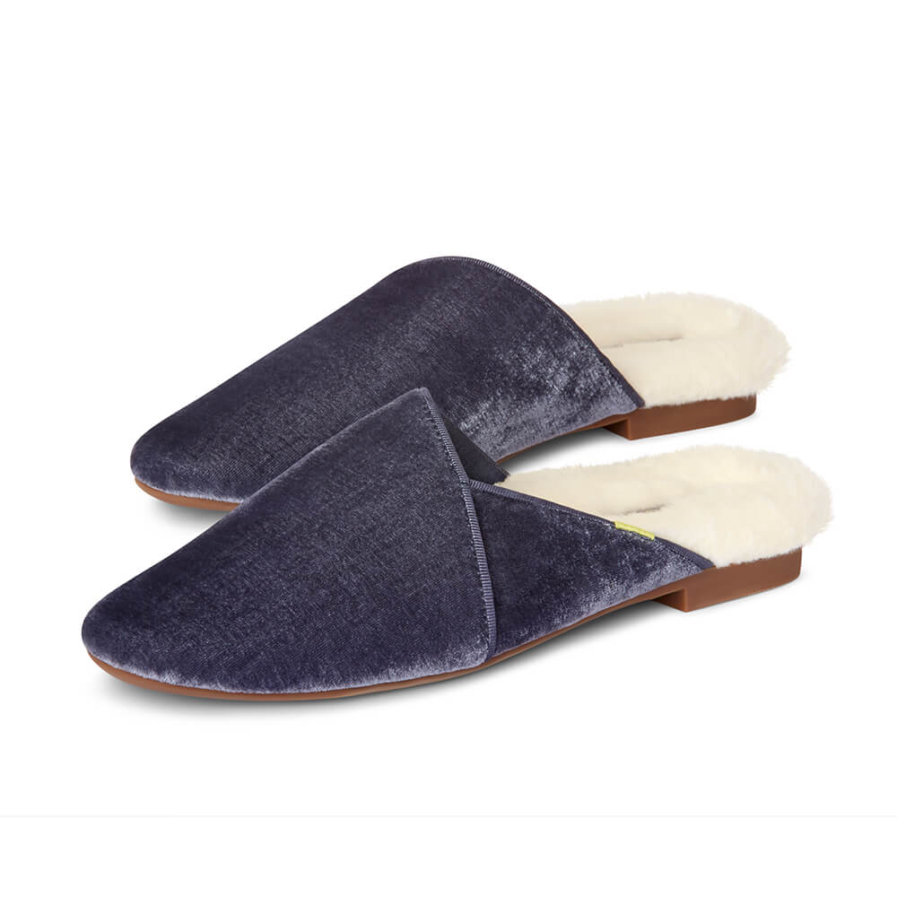 Luvons luxury slippers in Slate- pair angled view